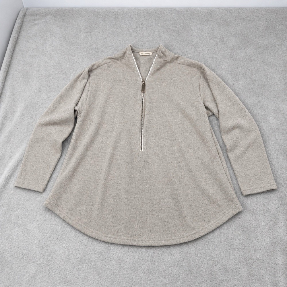 Soft Surroundings Taupe Heathered Zip Neck Tunic Sweater Women's XL Cozy Knit